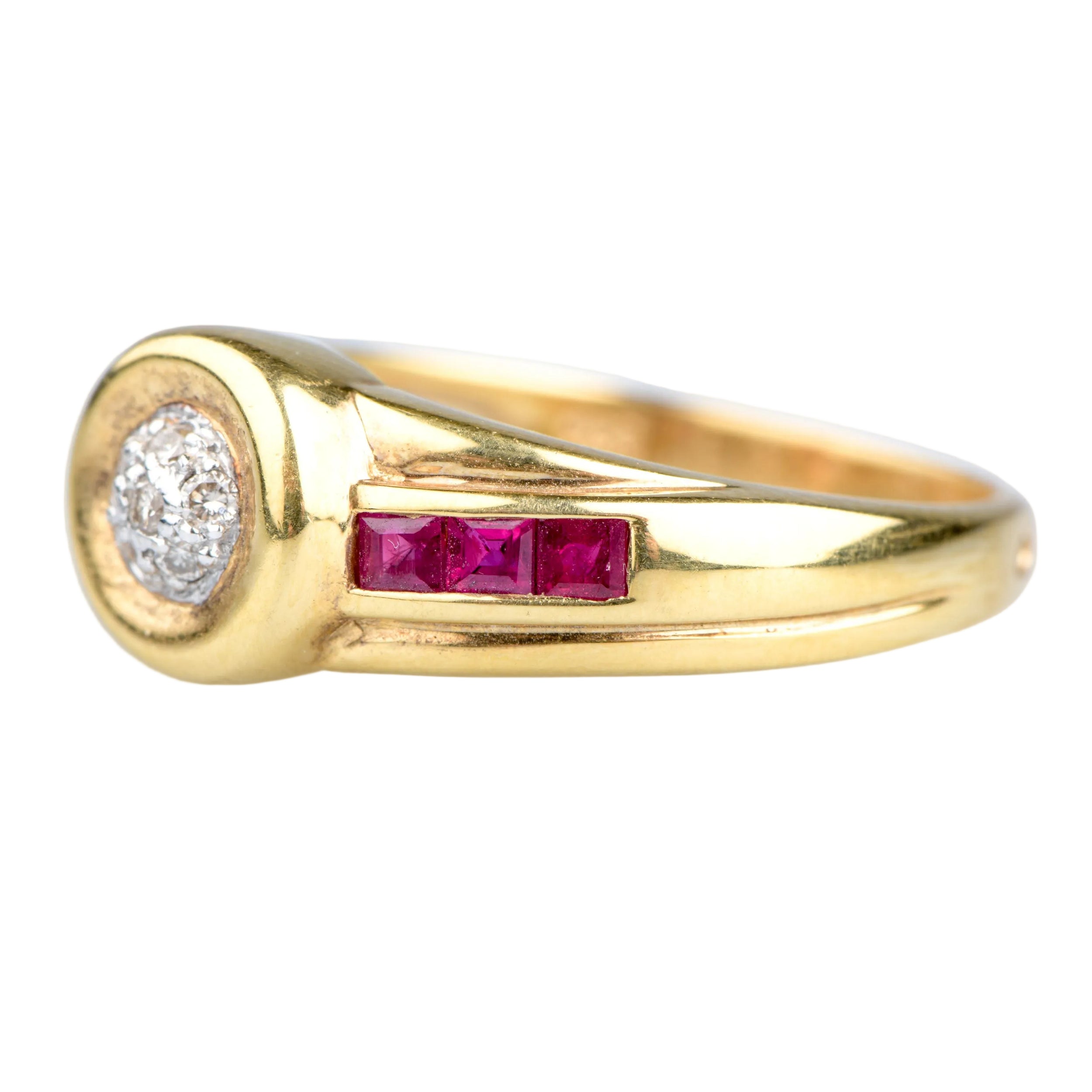 Bague Élégante design Art Déco en or jaune rubis et diamant