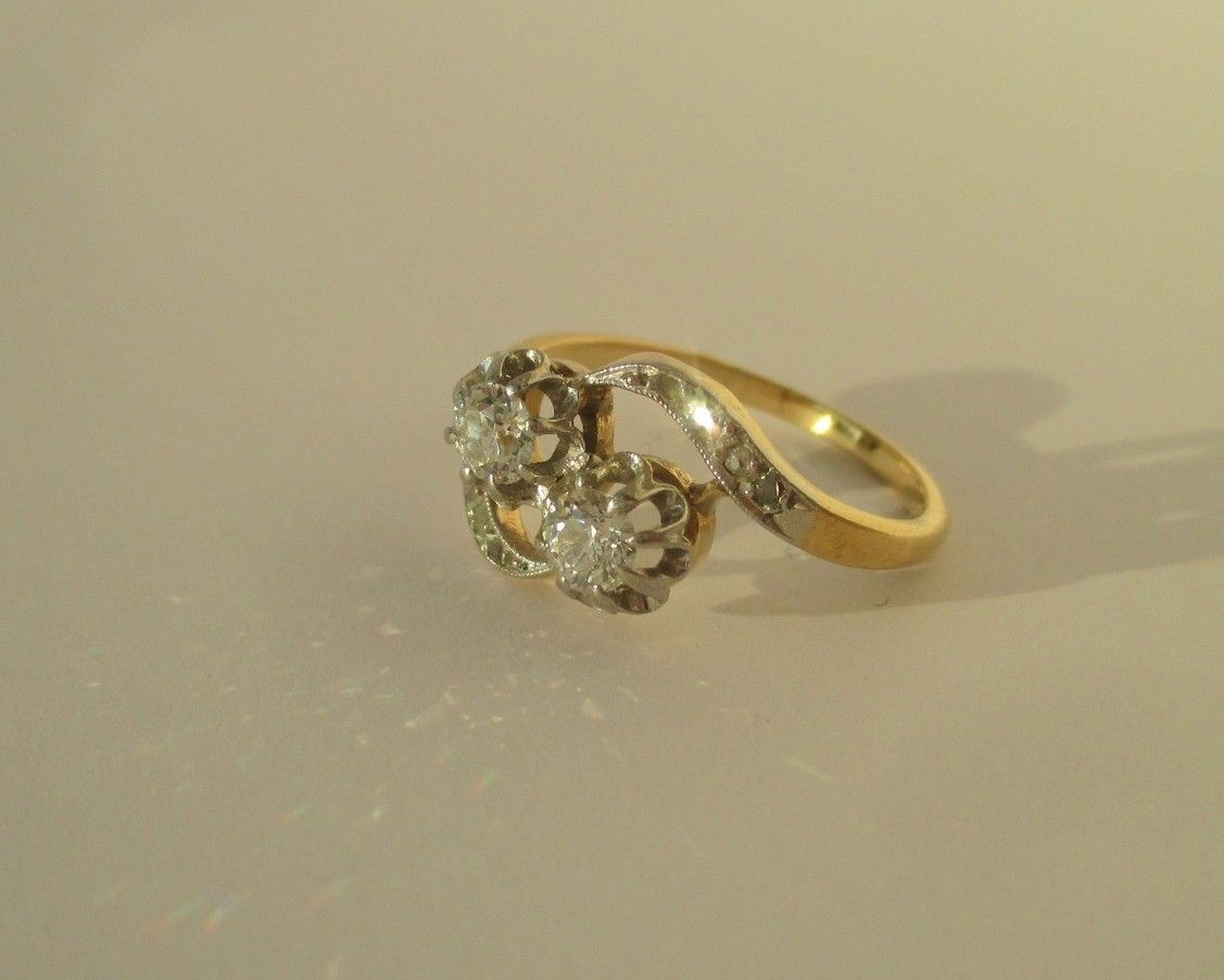 Bague Toi et Moi en or jaune et platine