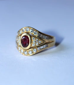 Ring Headband in yellow gold, ruby and diamonds