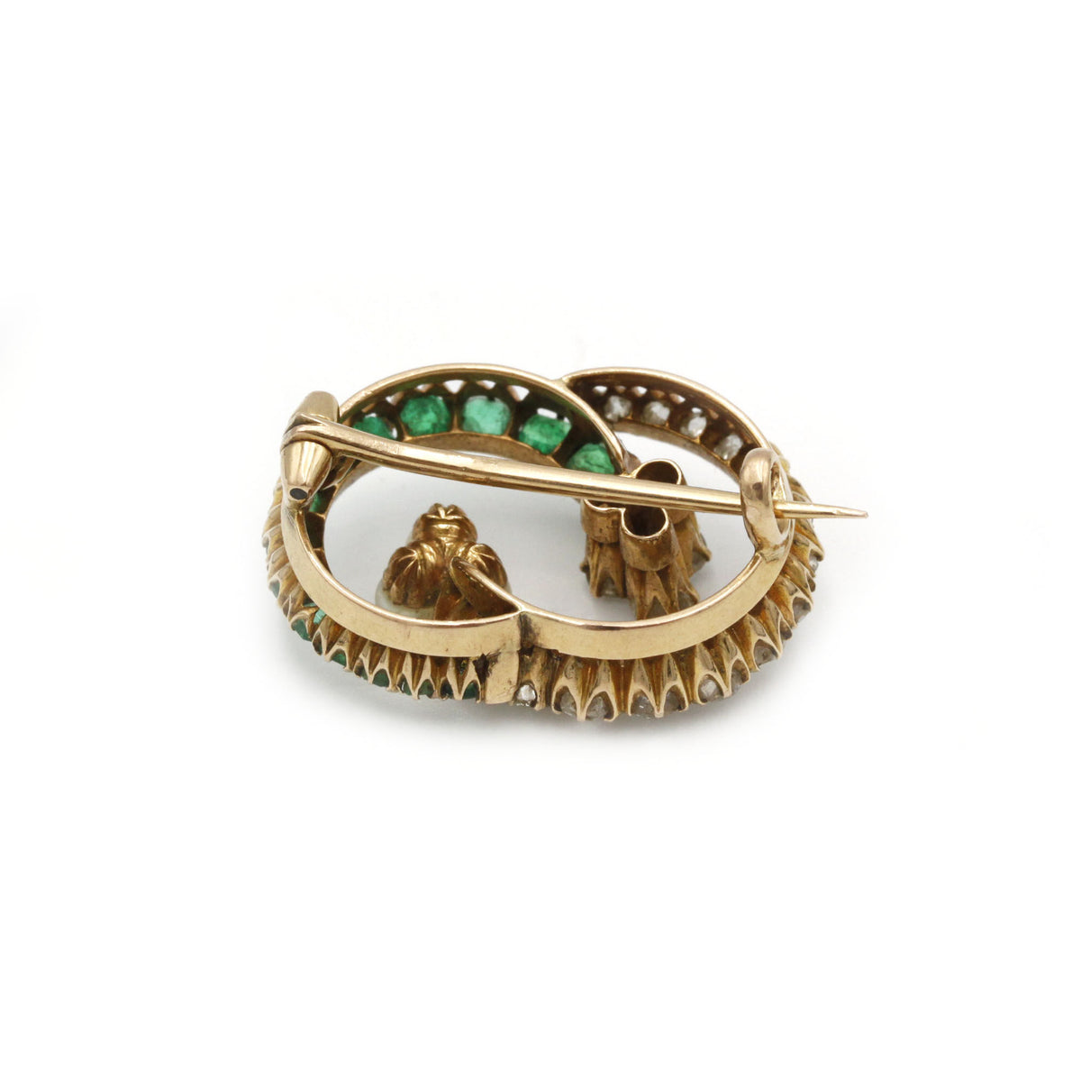 Broche - Or, Emeraudes, Diamants & Perles