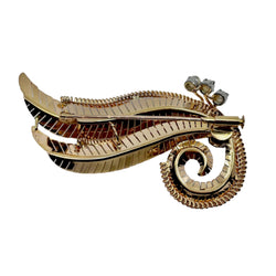 Broche Feuille en or jaune, platine, perles et pierres