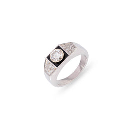 Bague Jonc MELLERIO en or blanc et platine, onyx et diamants