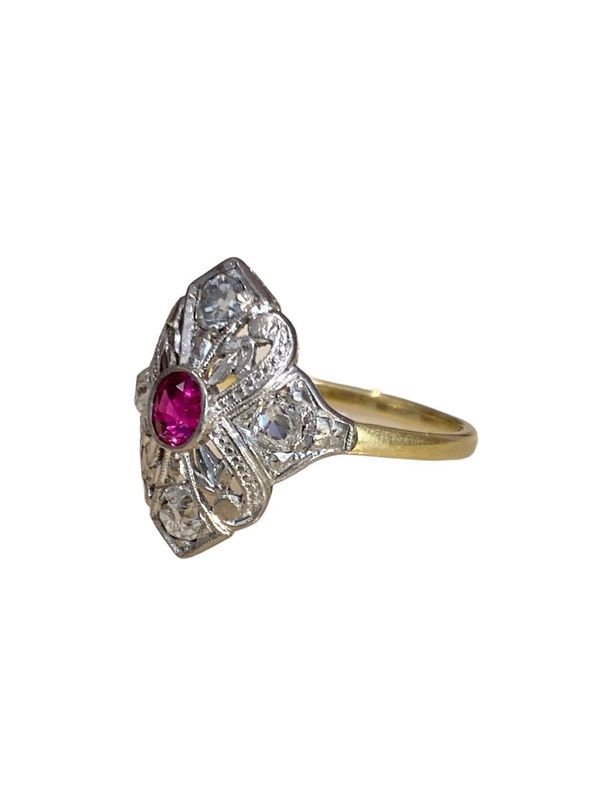 Bague Belle époque, en or jaune 18k, platine et diamants
