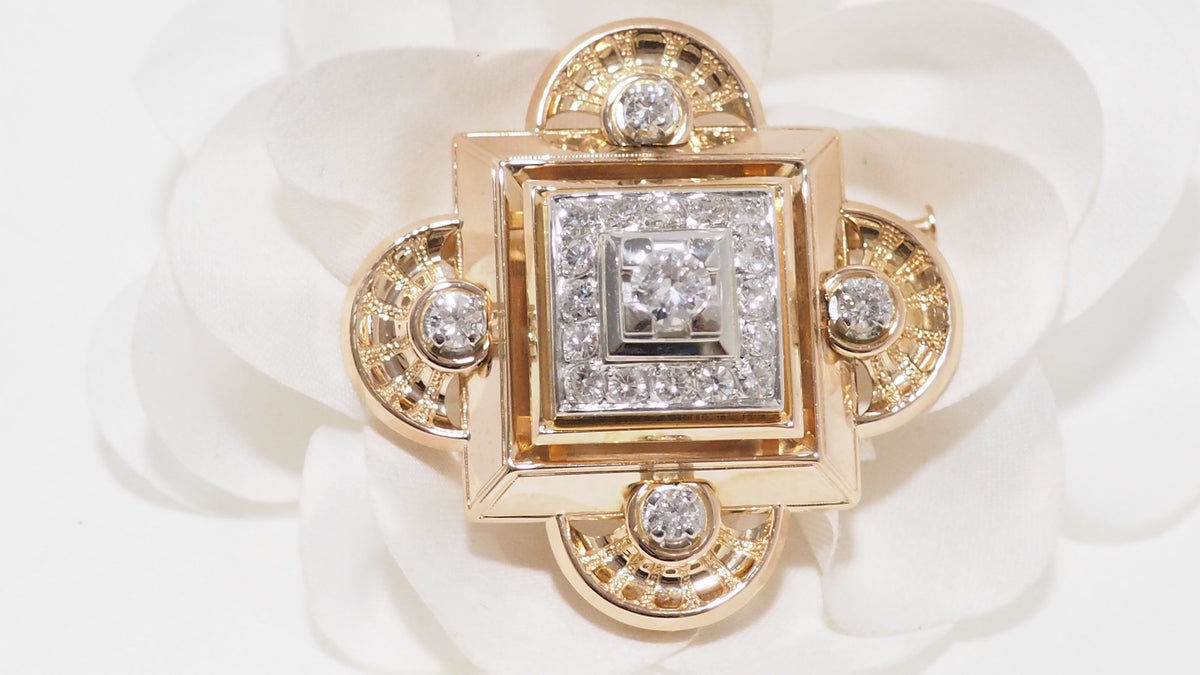 Broche pendentif ancienne en or jaune et diamants