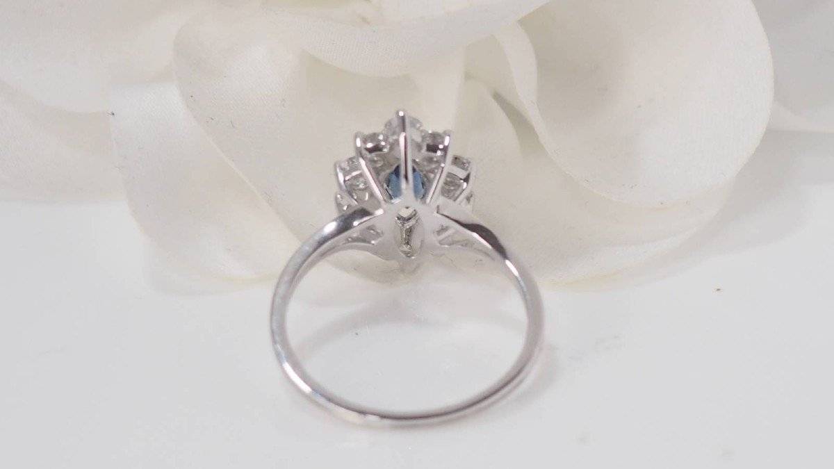 White gold, sapphire and diamond shuttle ring 