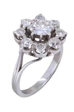 Bague marguerite en or blanc, platine et diamants