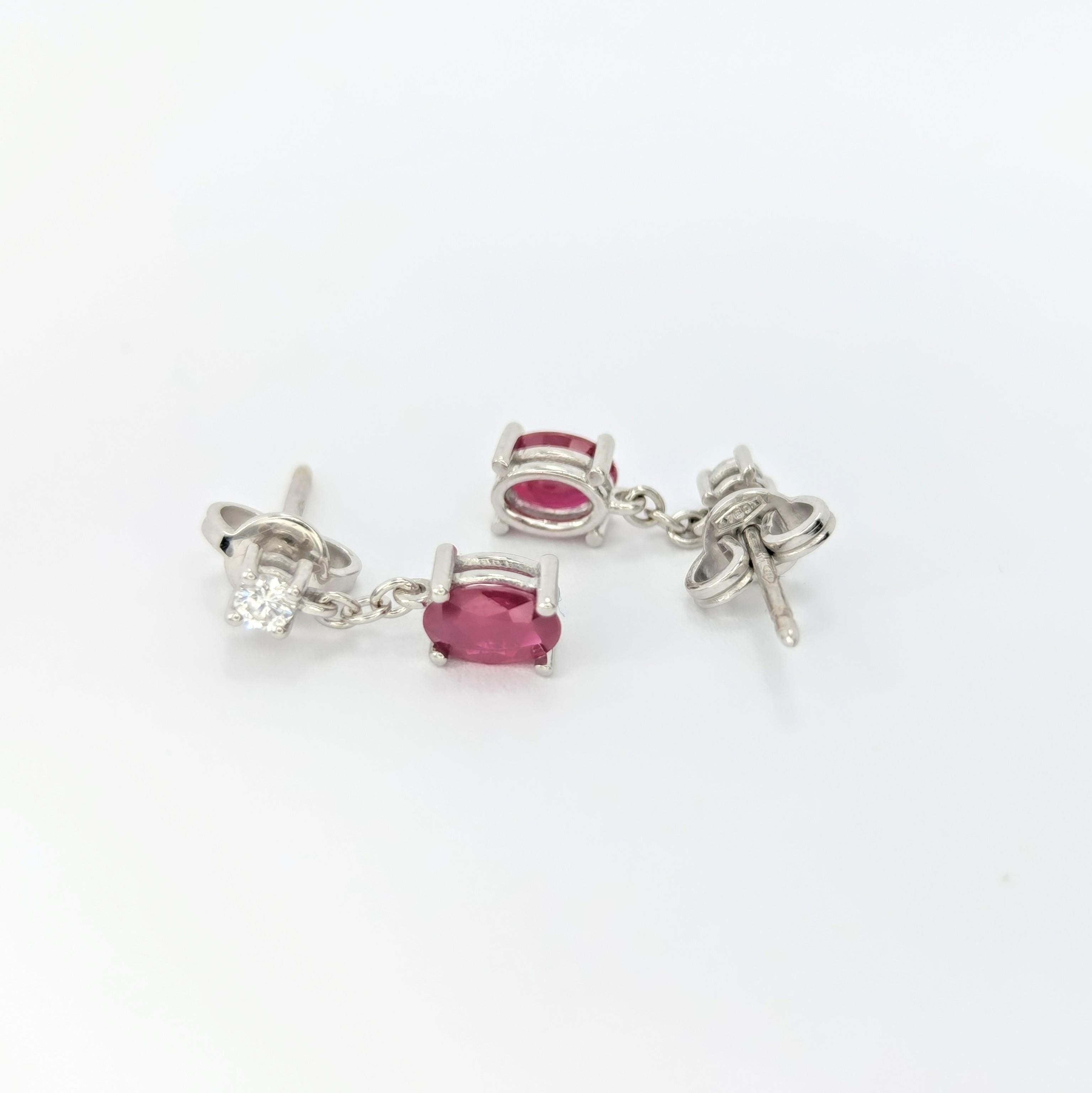 Boucles d'oreilles or blanc diamants et rubis