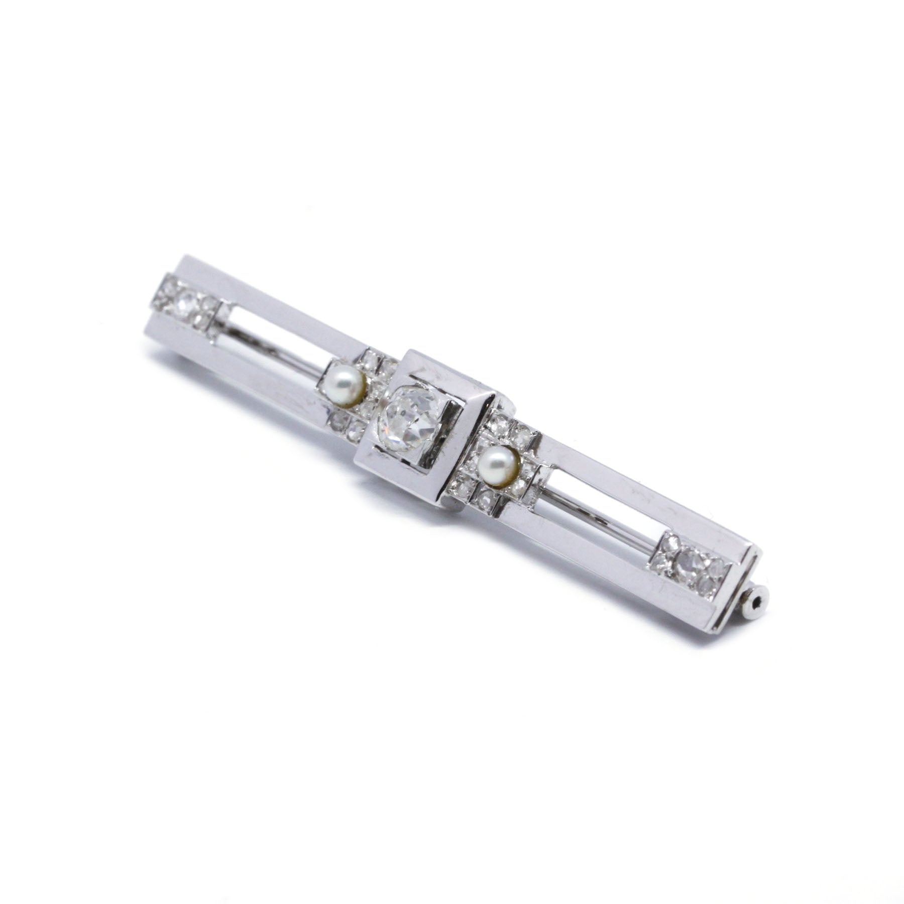 Broche - Or, Platine, Diamants Et Perles