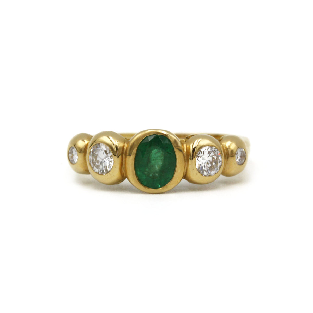 Bague - Or, Diamants Et Emeraude