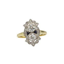 Bague art déco en or et diamants et saphirs