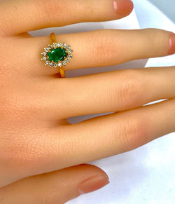 18k Gold Emerald and Diamond Daisy Ring