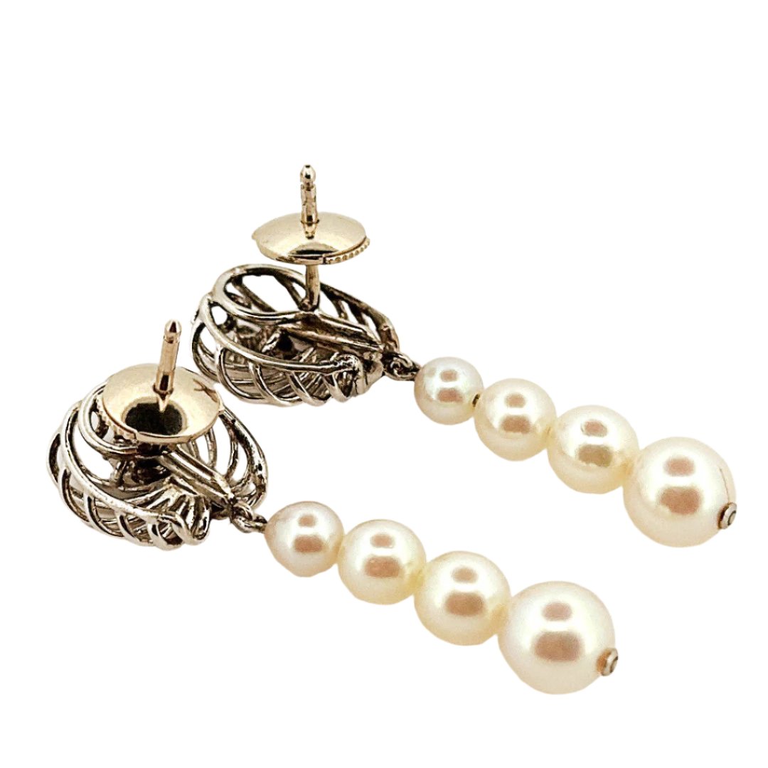 Boucles d'oreilles Pendantes en or blanc perles et diamants