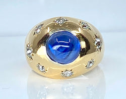 Bague en or jaune 18 carats, saphir 5,10 carats Ceylan non chauffé et diamants
