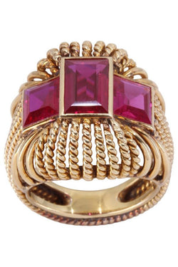 Bague cocktail années 60' rubis en or jaune