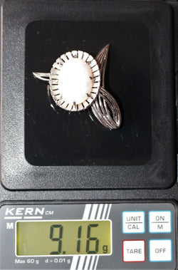 White Gold And White Opal Flower Brooch