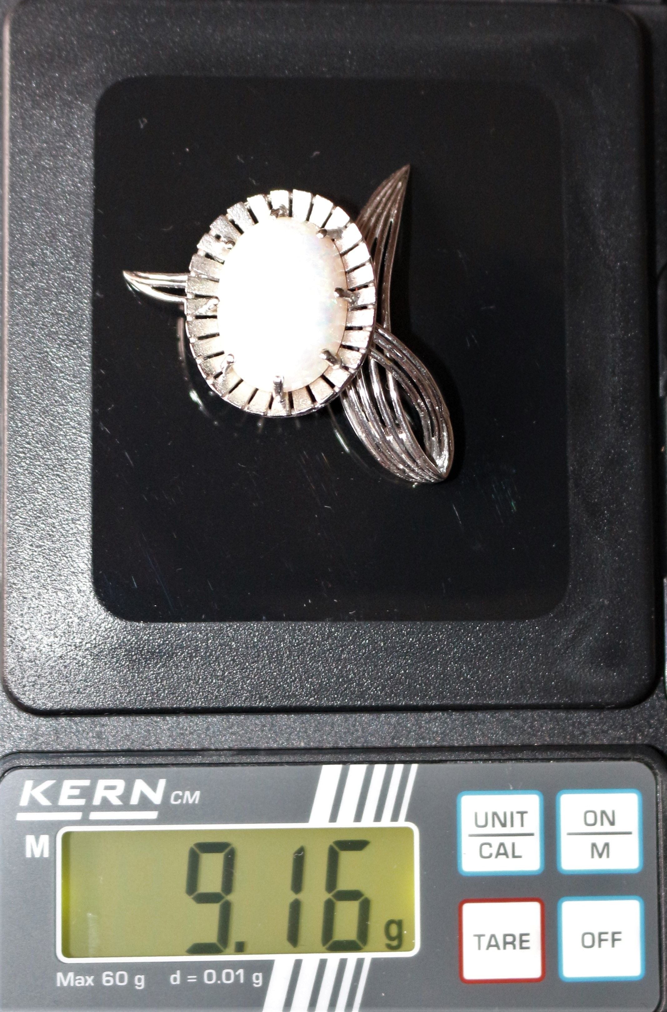 White Gold And White Opal Flower Brooch