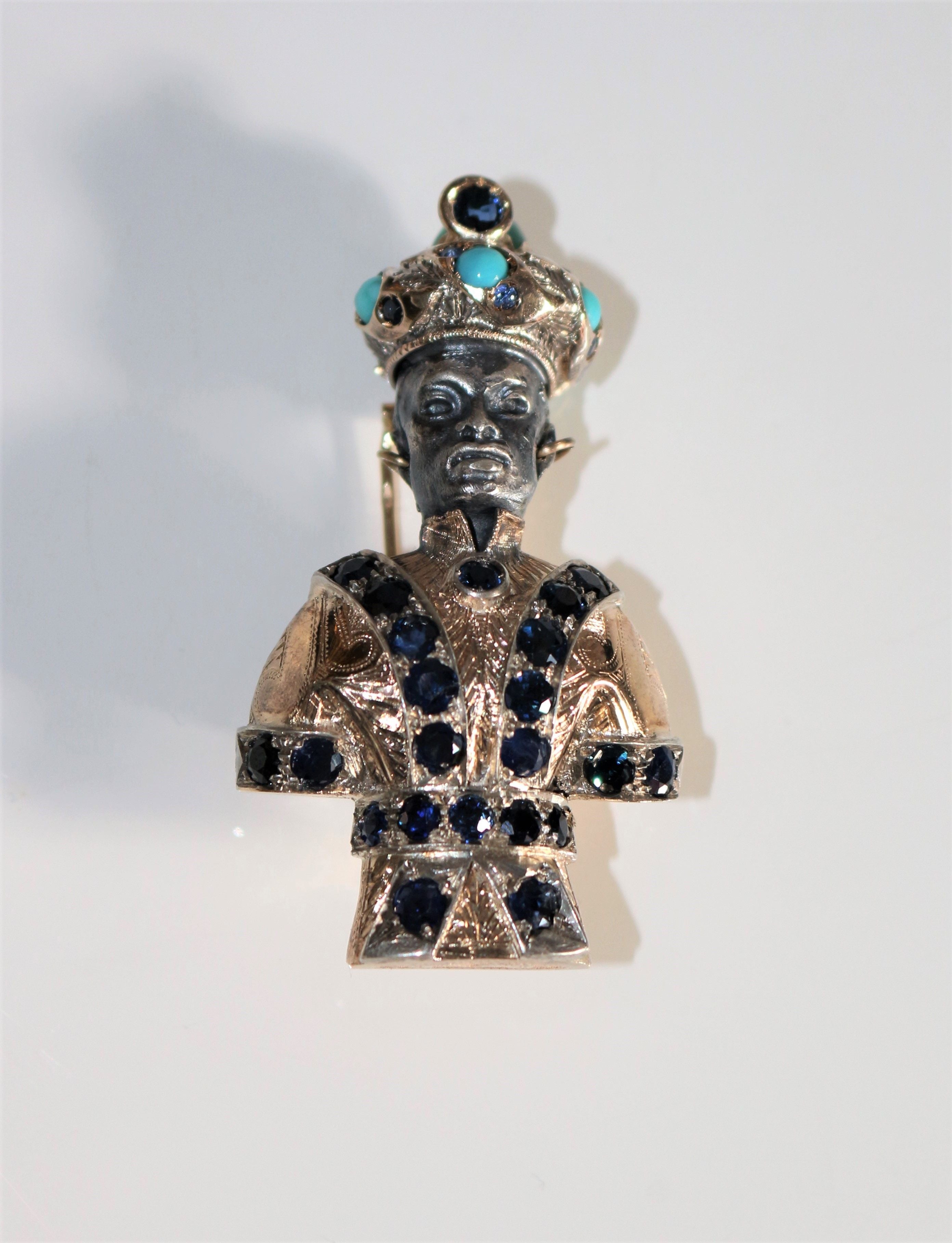 Tête de Maure ou Moretto en or jaune et argent