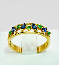 Bague en or jaune et émeraudes et saphirs