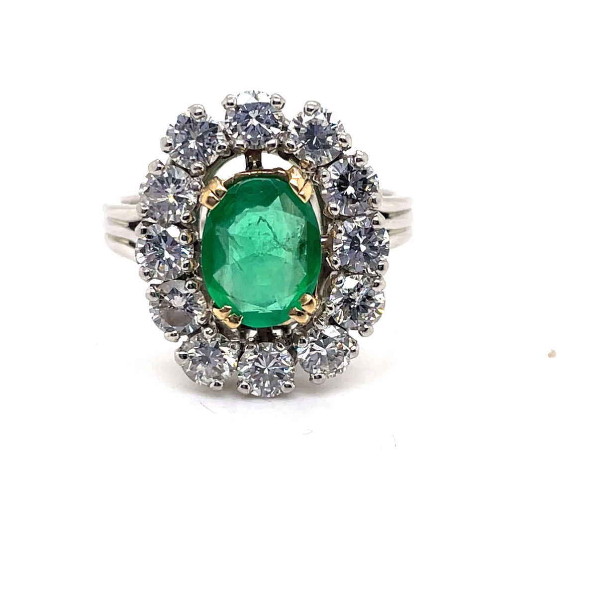 Bague Marguerite Emeraude Diamants Or Blanc Platine