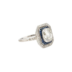 Bague Art déco en platine, saphirs et diamants