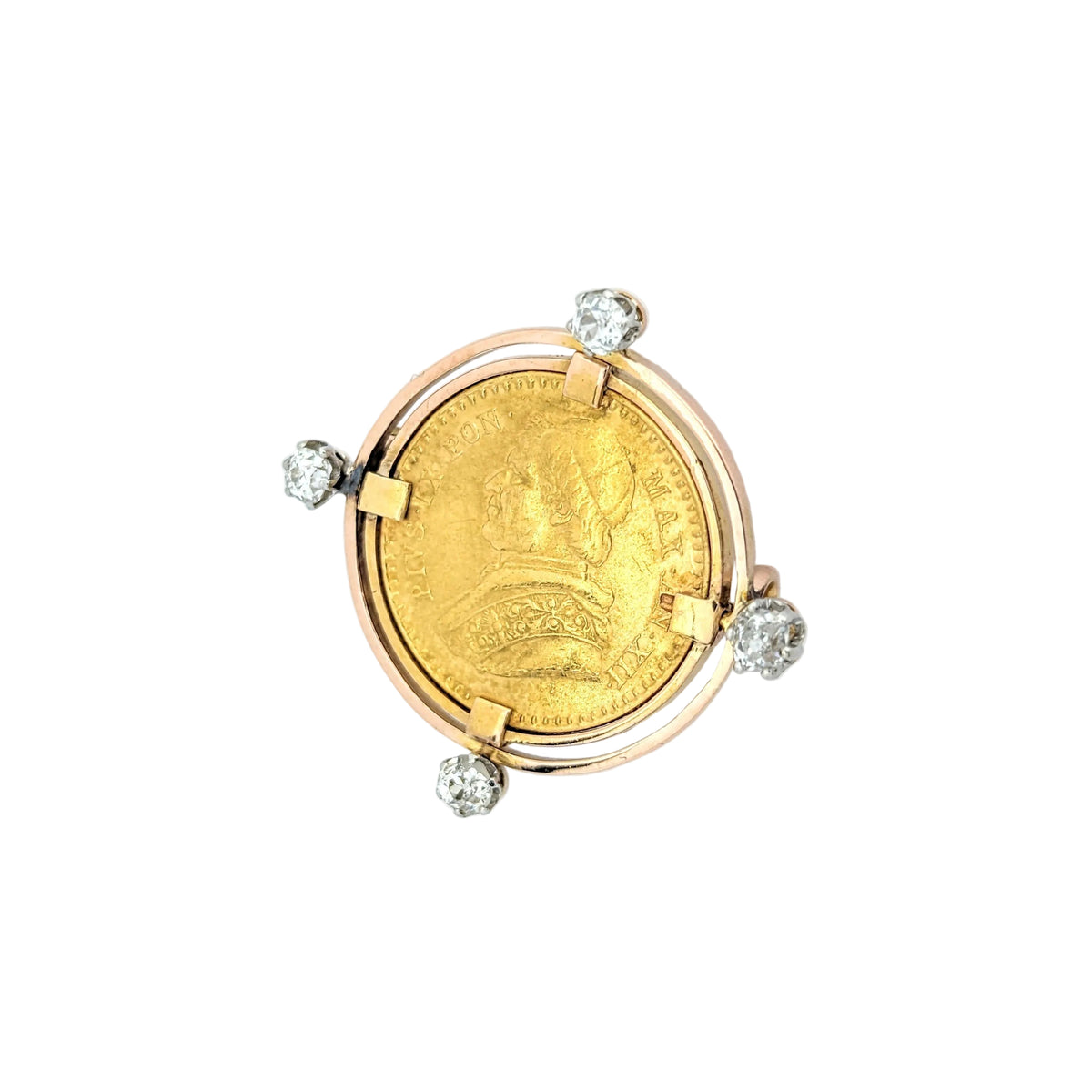 Broche en or jaune Médaille Pape diamants