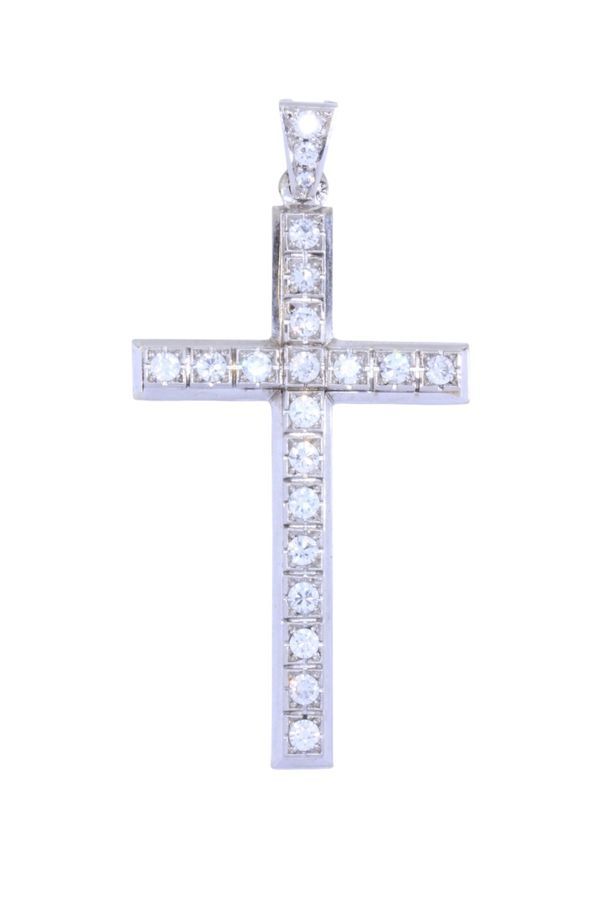Croix ancienne diamants en or blanc et platine