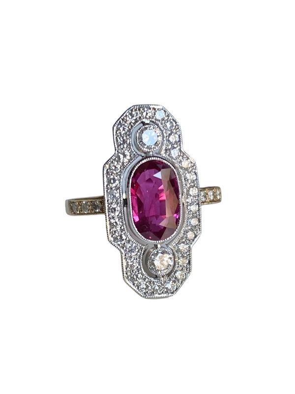 Bague style Art Déco, en or jaune 18k et platine