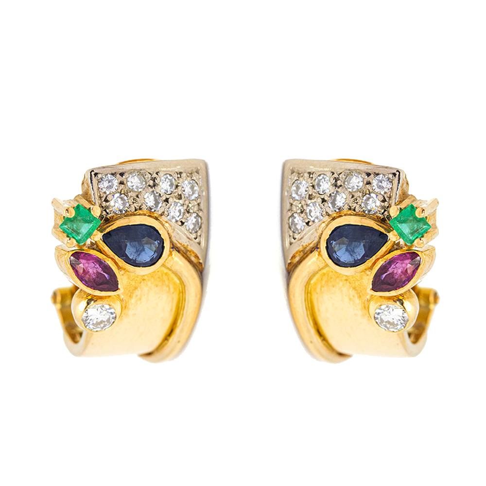 Boucles d'oreilles FLAIR en or et pierres précieuses. Occasion