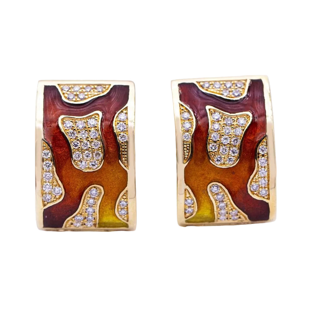 Boucles d'oreilles en or jaune et émail d'occasion
