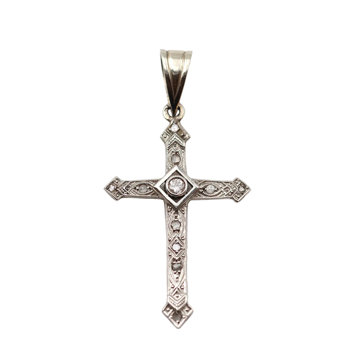 Pendentif Art Deco croix en or blanc