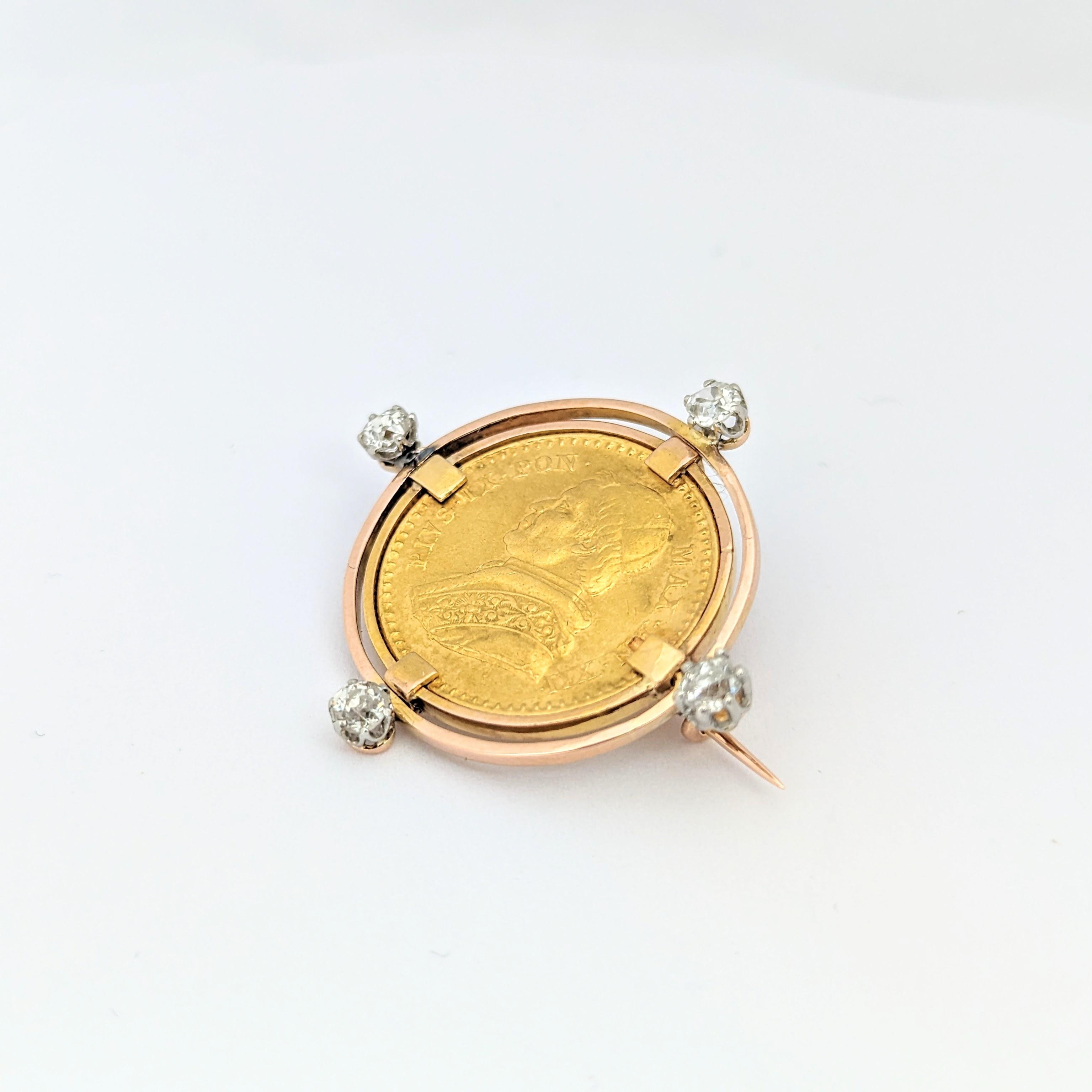 Broche en or jaune Médaille Pape diamants