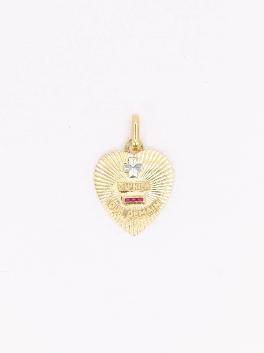 Médaille amour AUGIS coeur strié Plus qu'hier moins que demain or jaune rubis - Castafiore