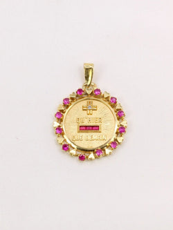 Médaille Amour Augis entourage coeur rubis Plus qu’hier moins que demain or jaune diamant rubis - Castafiore