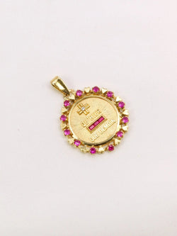 Médaille Amour Augis entourage coeur rubis Plus qu’hier moins que demain or jaune diamant rubis - Castafiore