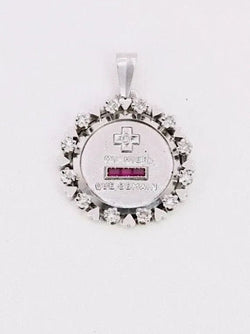 Médaille amour Augis entourage coeurs diamants Plus qu'hier moins que demain or blanc rubis - Castafiore