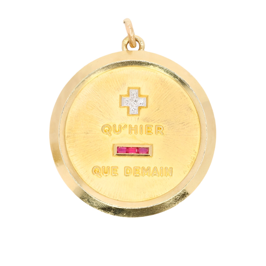 Medaille Amour Augis JUMBO Plus qu'hier moins que demain or jaune diamants rubis - Castafiore