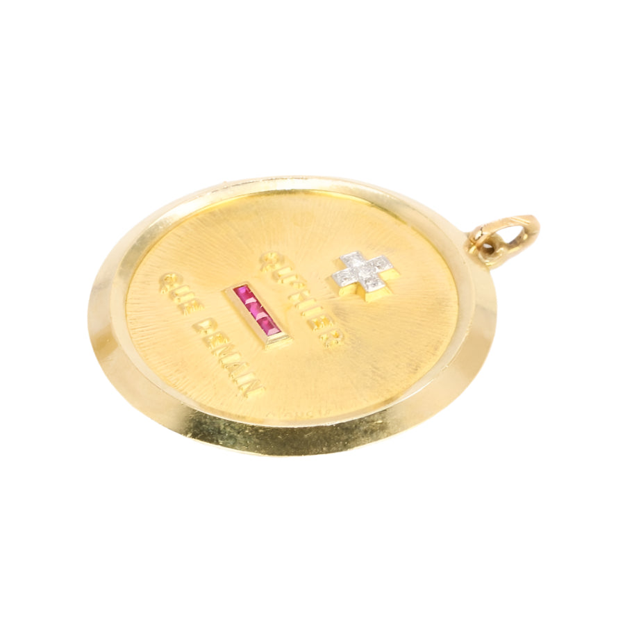 Medaille Amour Augis JUMBO Plus qu'hier moins que demain or jaune diamants rubis - Castafiore