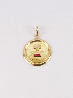 Médaille amour Augis ronde Plus qu'hier moins que demain or jaune diamant rubis - Castafiore