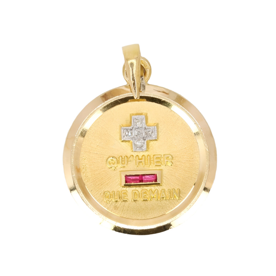 Médaille amour AUGIS ronde Plus qu'hier moins que demain or jaune rubis diamants - Castafiore