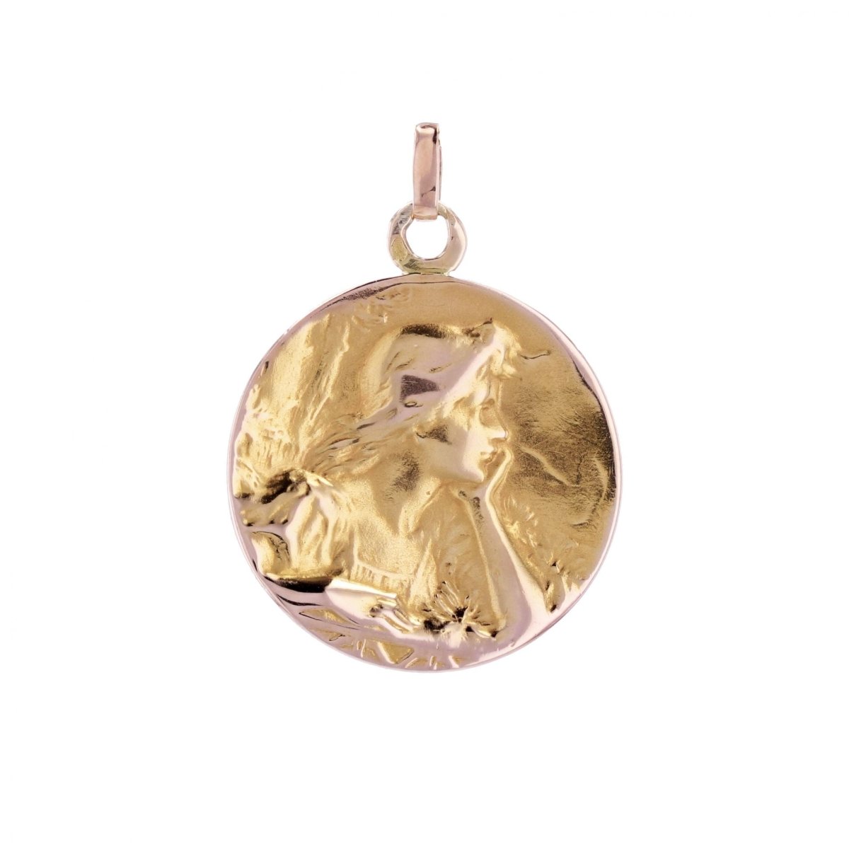 Médaille ancienne or rose portrait de femme - Castafiore