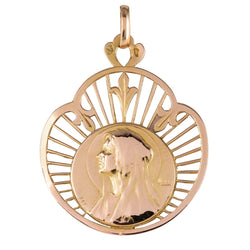 Médaille ancienne or rose Vierge auréolée - Castafiore