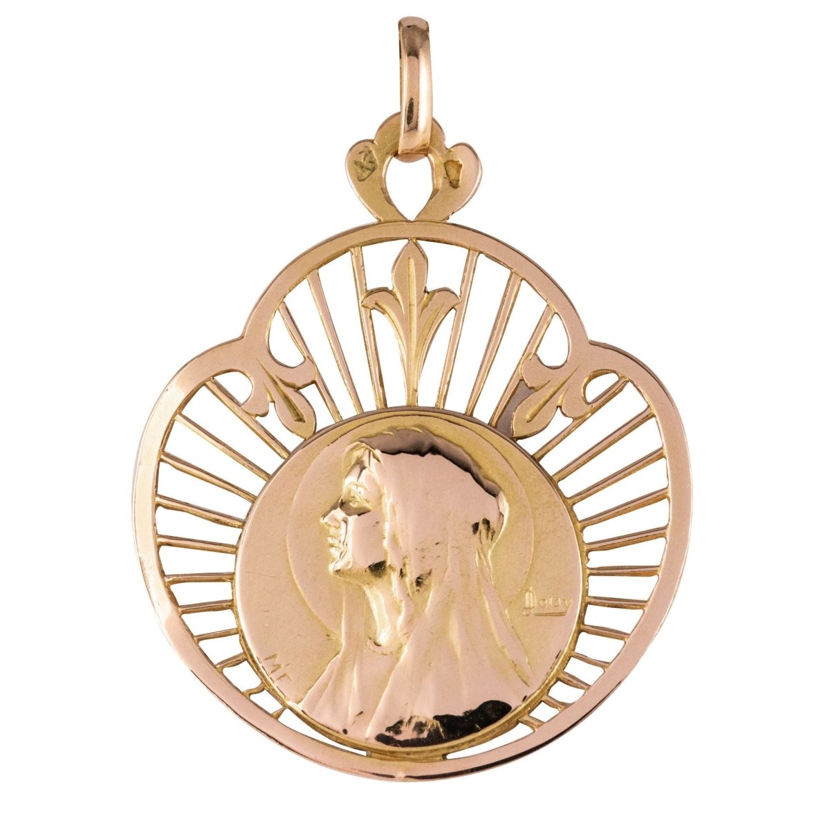 Médaille ancienne or rose Vierge auréolée - Castafiore