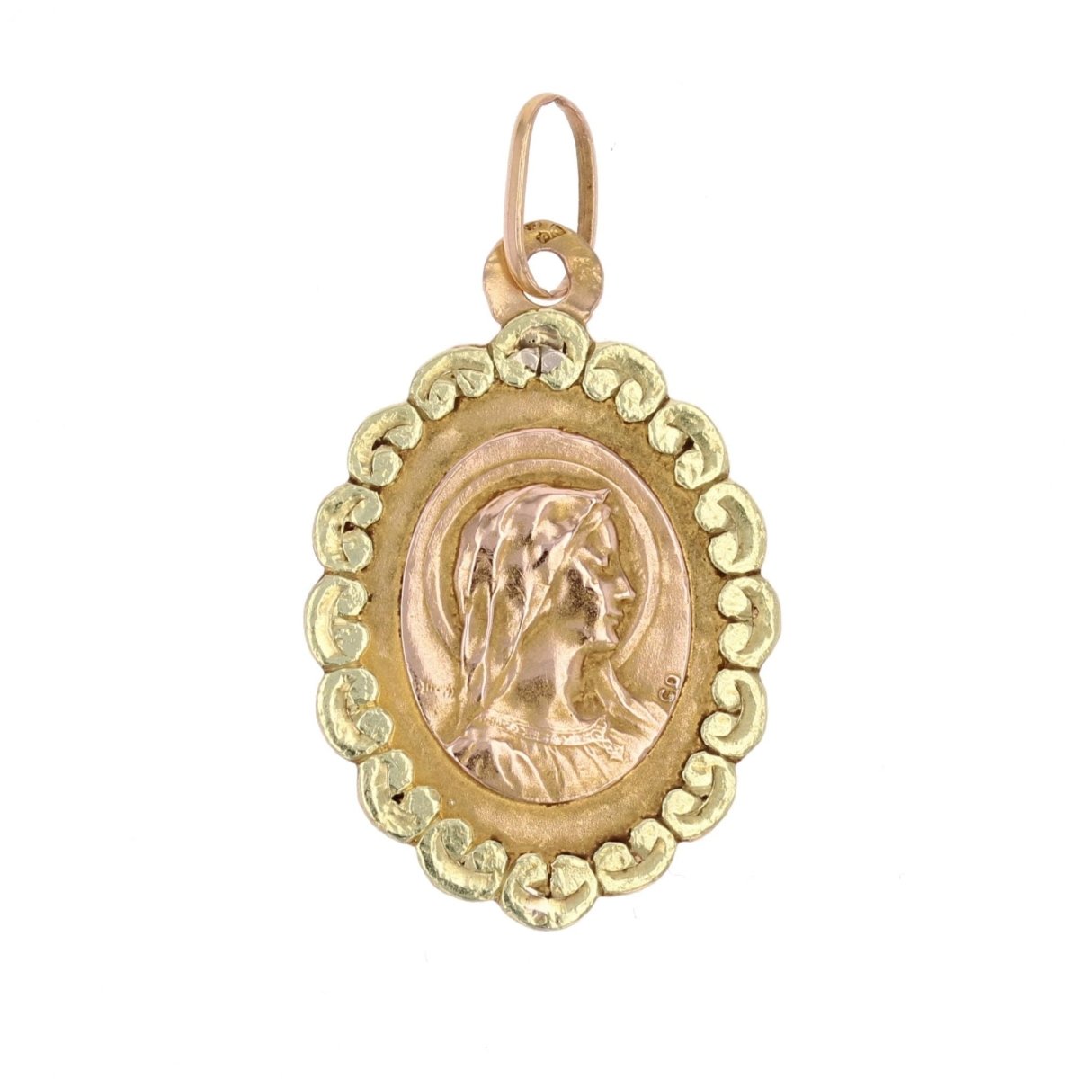 Médaille ancienne ovale polylobée Vierge Marie - Castafiore