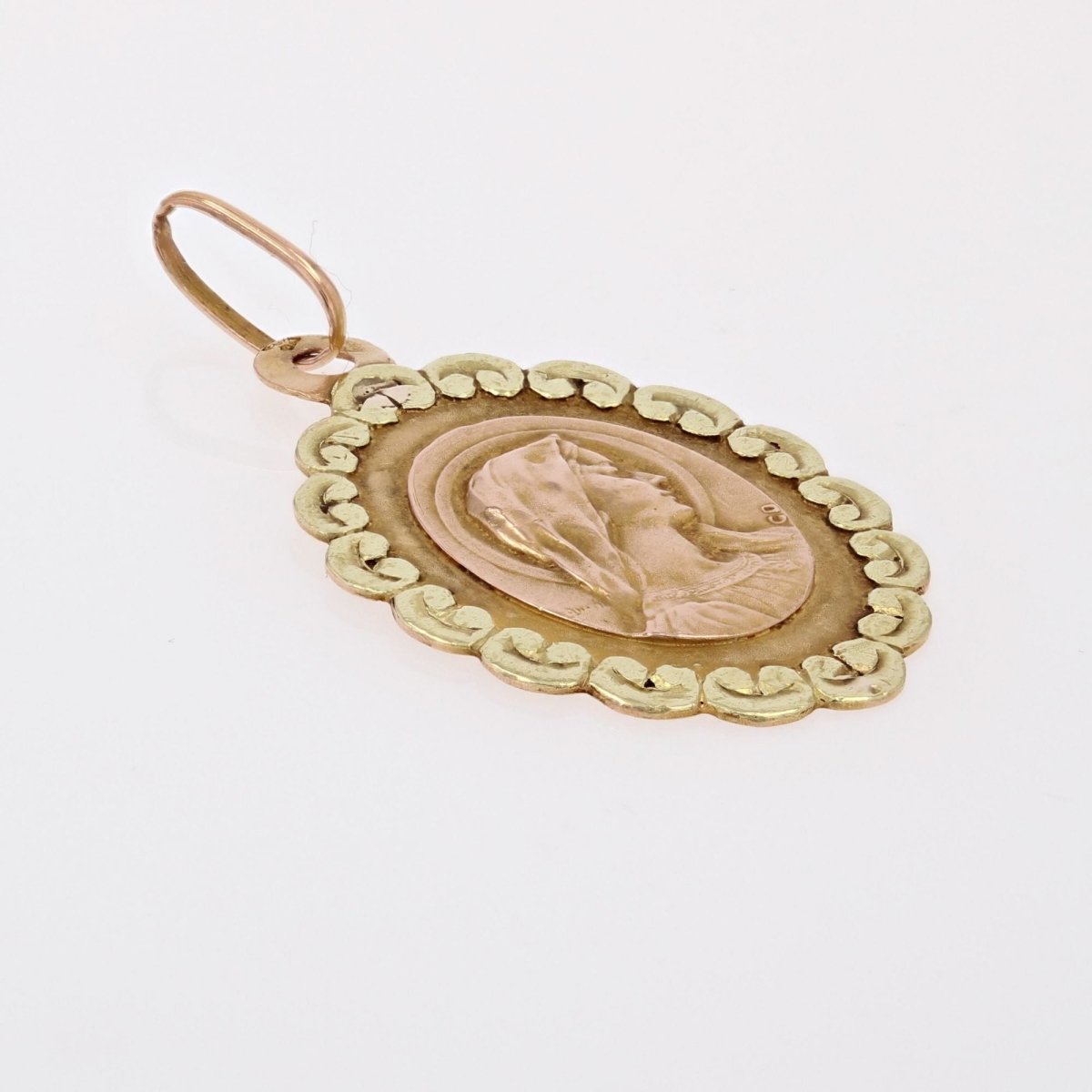 Médaille ancienne ovale polylobée Vierge Marie - Castafiore