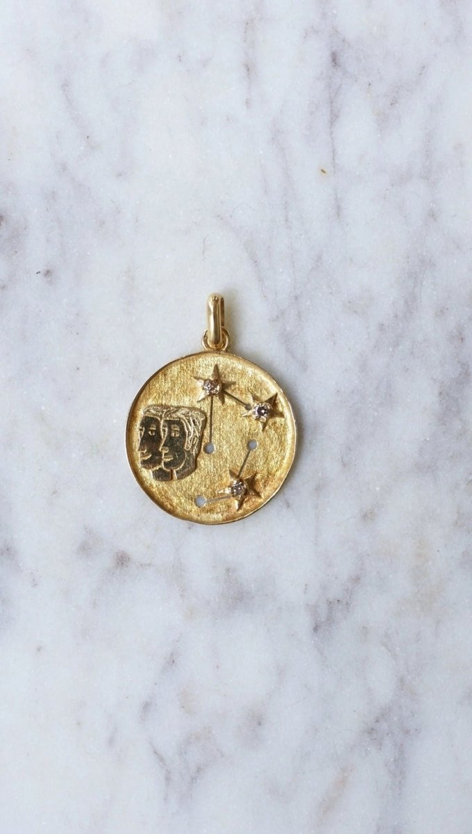 Médaille astrologique gémeaux or et diamants - Castafiore