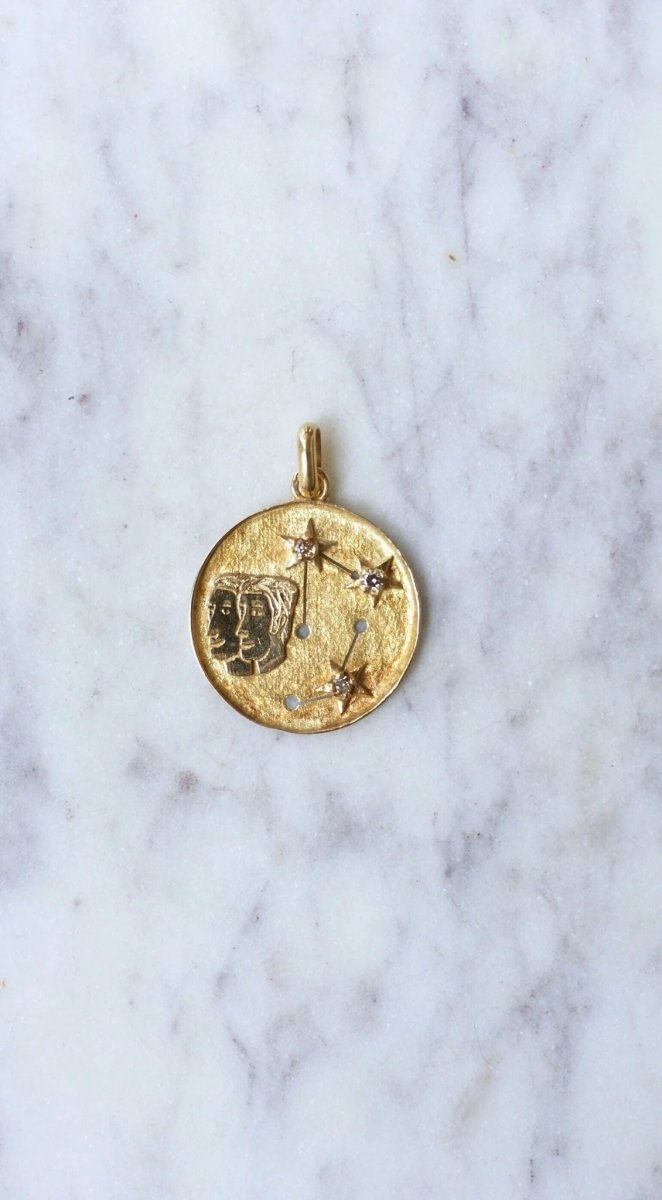 Médaille astrologique gémeaux or et diamants - Castafiore