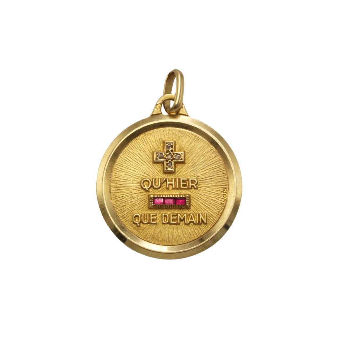 Médaille AUGIS en or jaune, pierres rouges et diamants - Castafiore