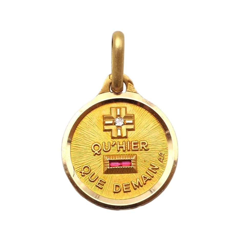 Médaille AUGIS en or jaune, rubis et diamant - Castafiore