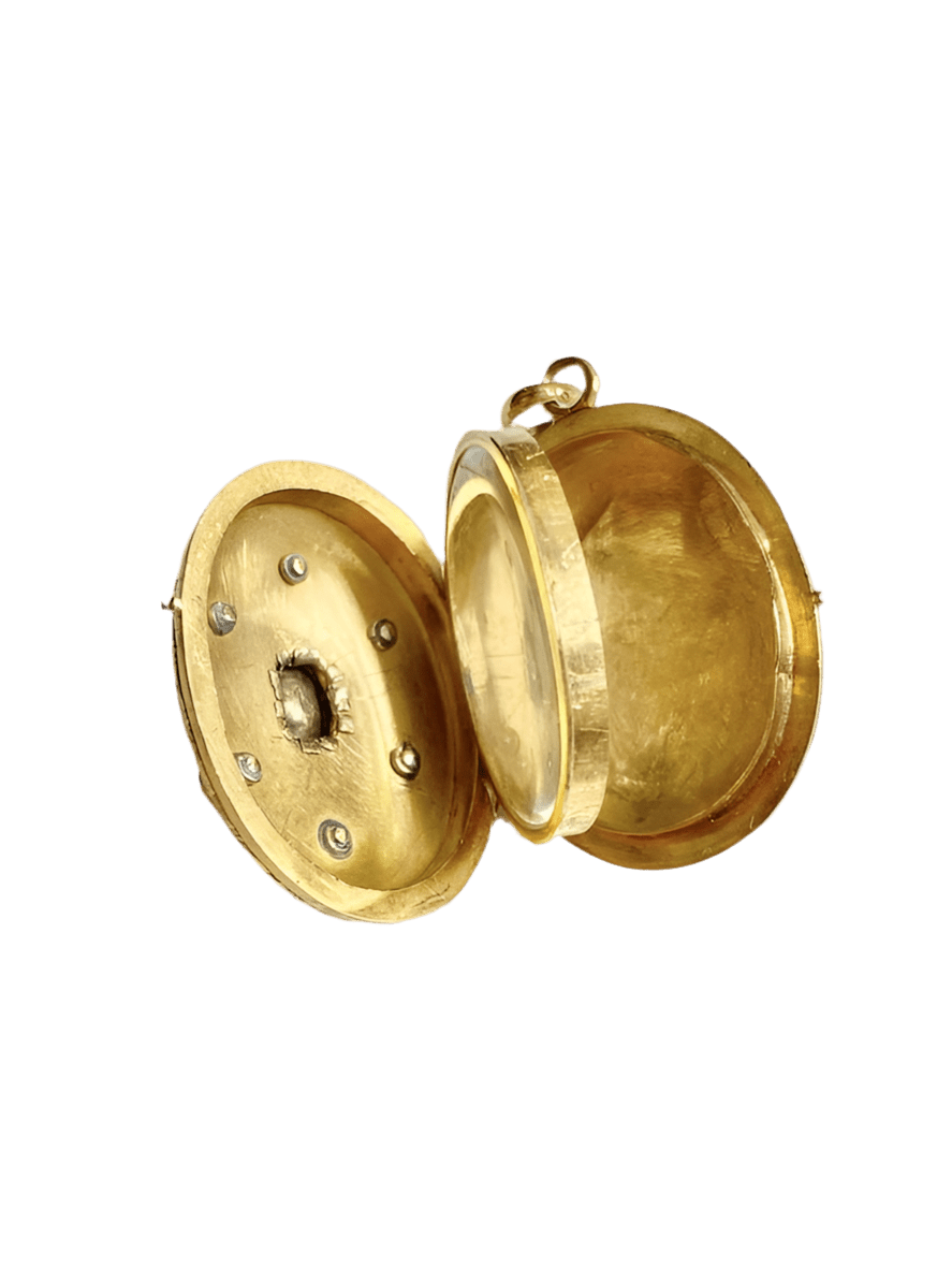 Médaille en or jaune, émail, perles et rubis - Castafiore