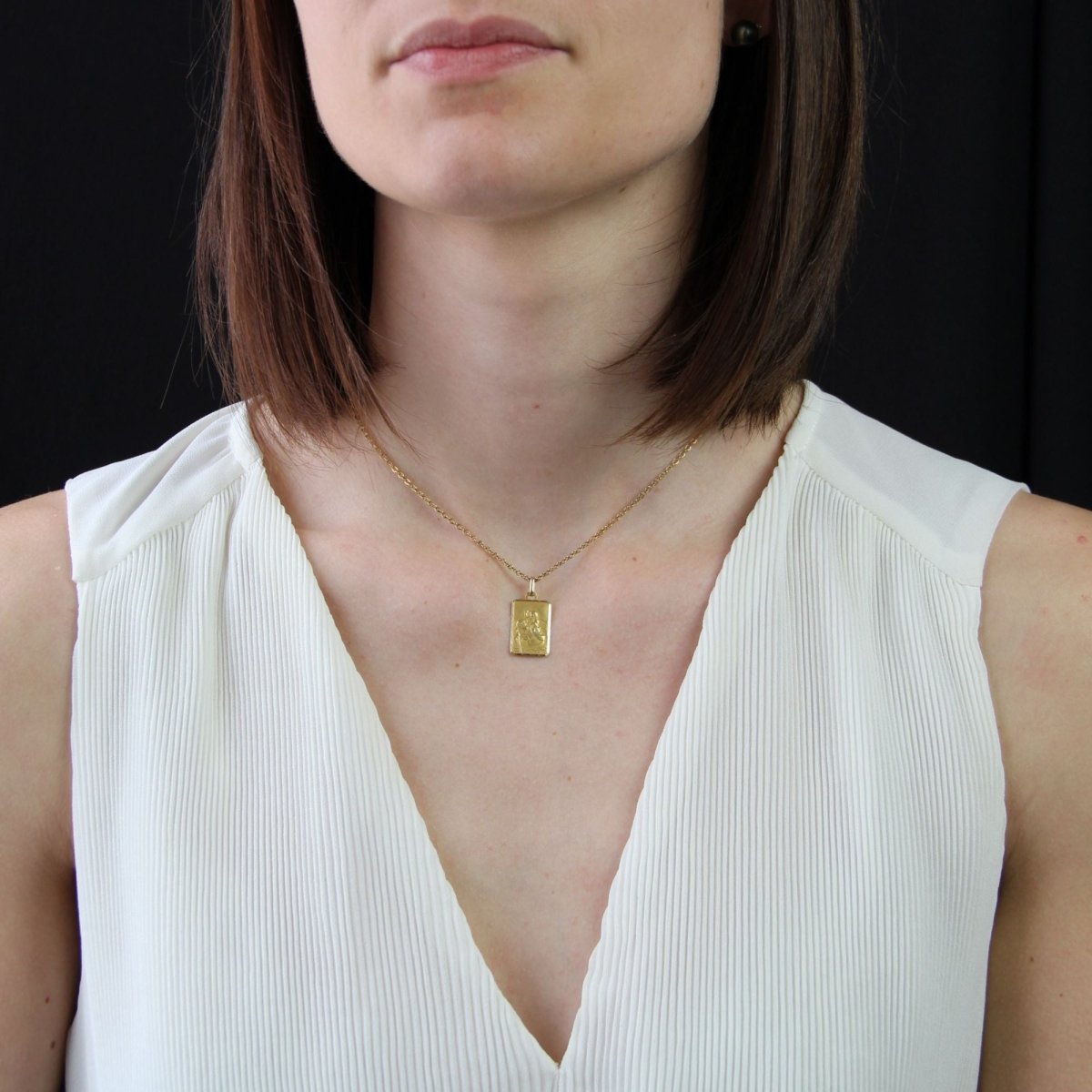 Médaille rectangulaire or jaune Saint Christophe - Castafiore